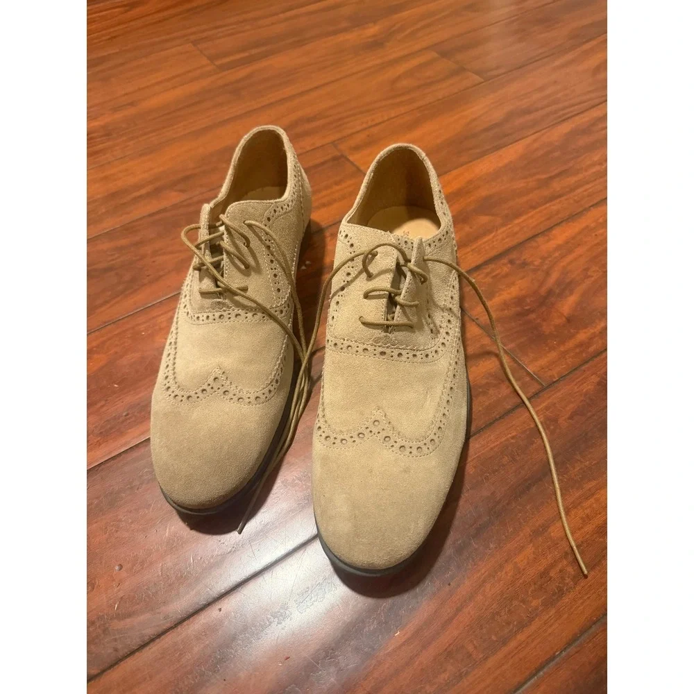 John Varvatos USA Mens Suede Wingtip Oxford Shoes Sand Tan Brogue F2009P1 10.5M